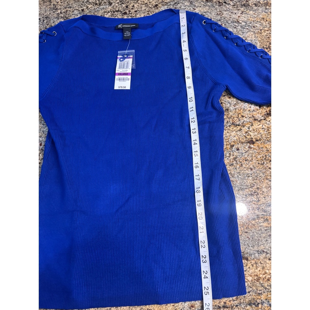 NWT INC International Concepts Blue Lace Up Sleeve Ribbed Knit Sweater Top XXL - Picture 6 of 9